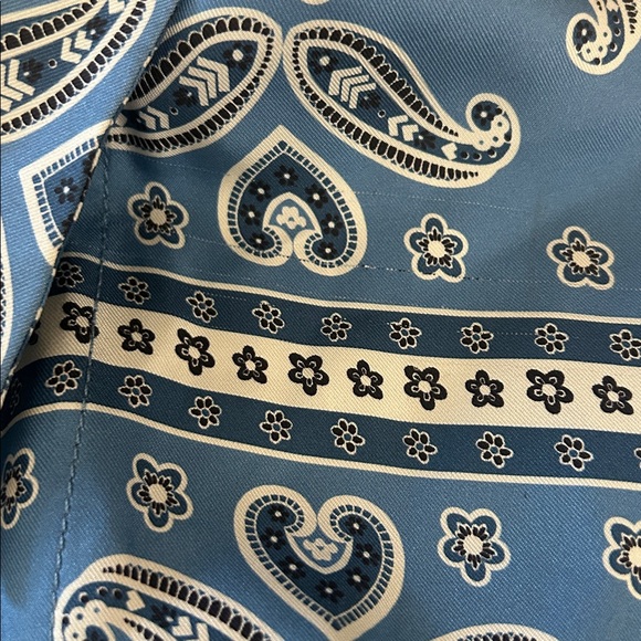 Sandro Blue Paisley Long Sleeve Collared Chloe Silk Mini Dress **Size 40/US 8** - Picture 11 of 12